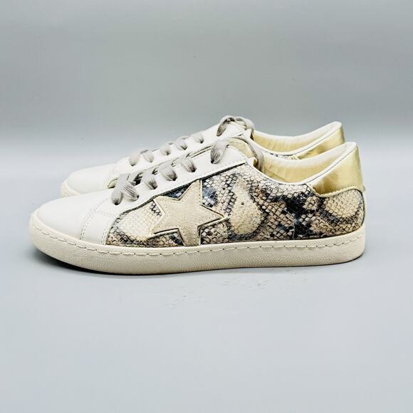 Vintage Havana Shoes Womens 7.5 White Gold Snake Print Star Low Top Sneakers - Picture 4 of 13